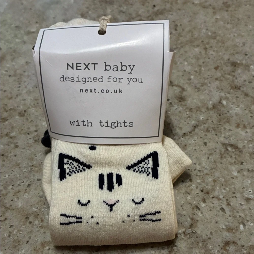 NWT Next Baby Cream Cat Design Tights - Size 3-4 Years